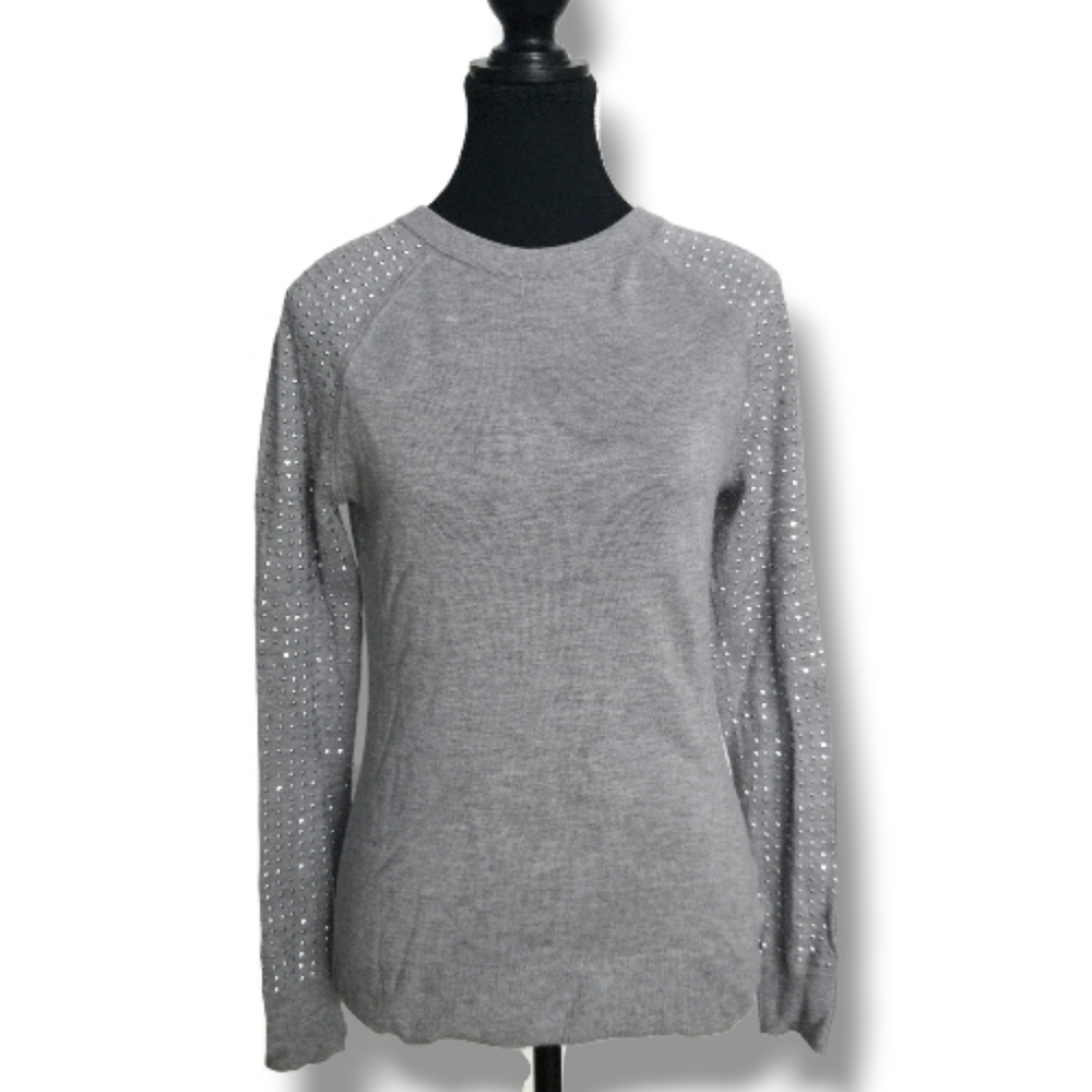 Michael Kors Gray Sweater with Silver Rhinestone Sleeves Women’s Size S